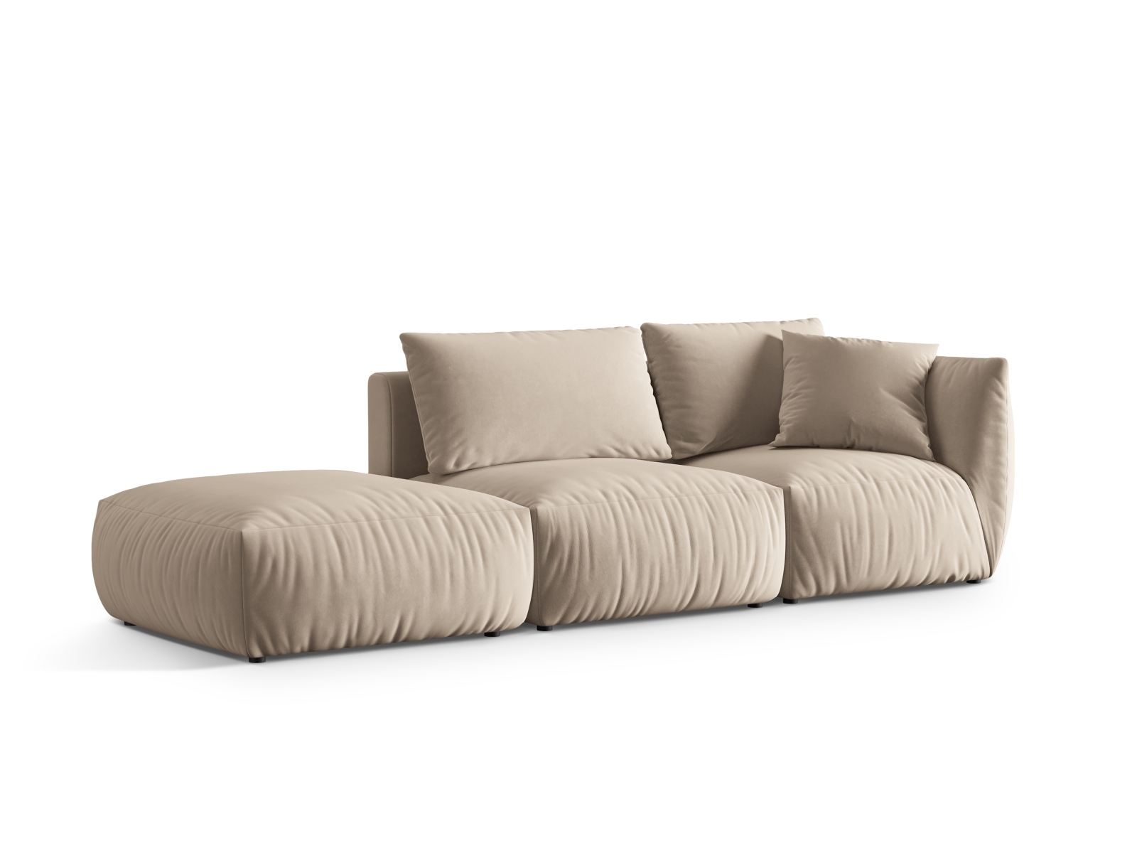 Velvet Left Modular Sofa, "Chris", 3 Seats, 315x100x80