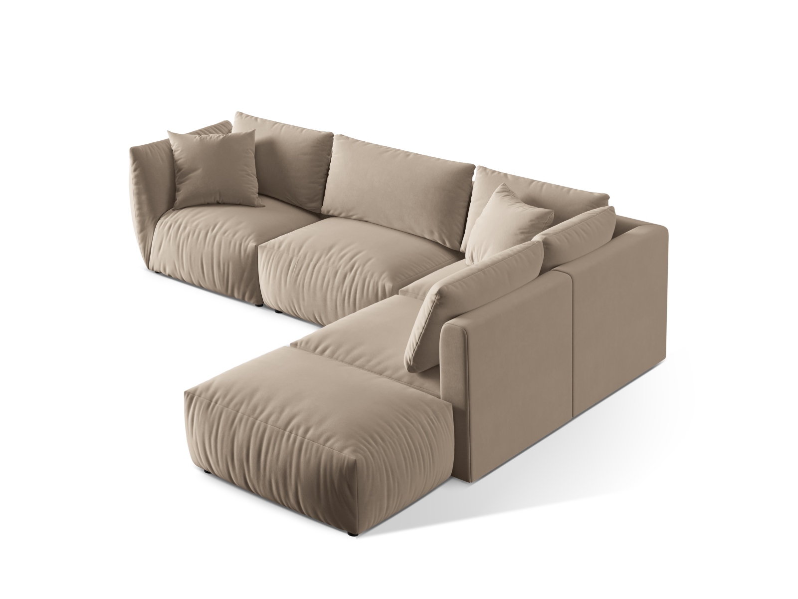 Velvet Modular Right Corner Sofa, "Chris", 4 Seats, 295x290x80