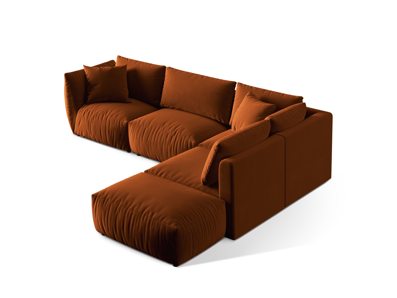 Velvet Modular Right Corner Sofa, "Chris", 4 Seats, 295x290x80