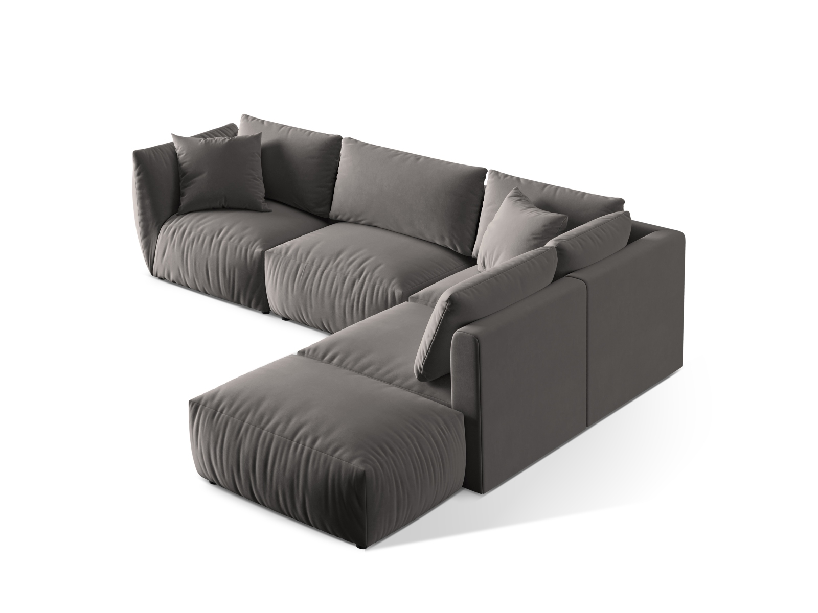 Velvet Modular Right Corner Sofa, "Chris", 4 Seats, 295x290x80