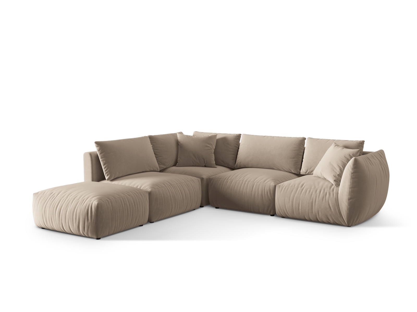 Velvet Modular Left Corner Sofa, "Chris", 4 Seats, 295x290x80