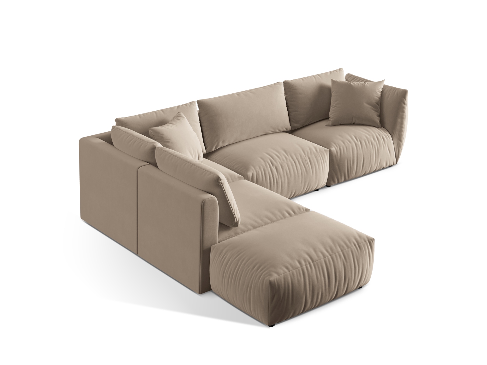 Velvet Modular Left Corner Sofa, "Chris", 4 Seats, 295x290x80