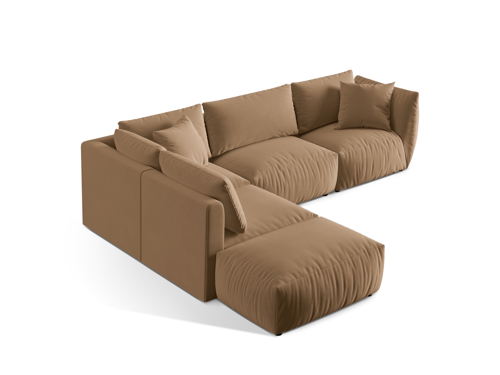 Velvet Modular Left Corner Sofa, "Chris", 4 Seats, 295x290x80