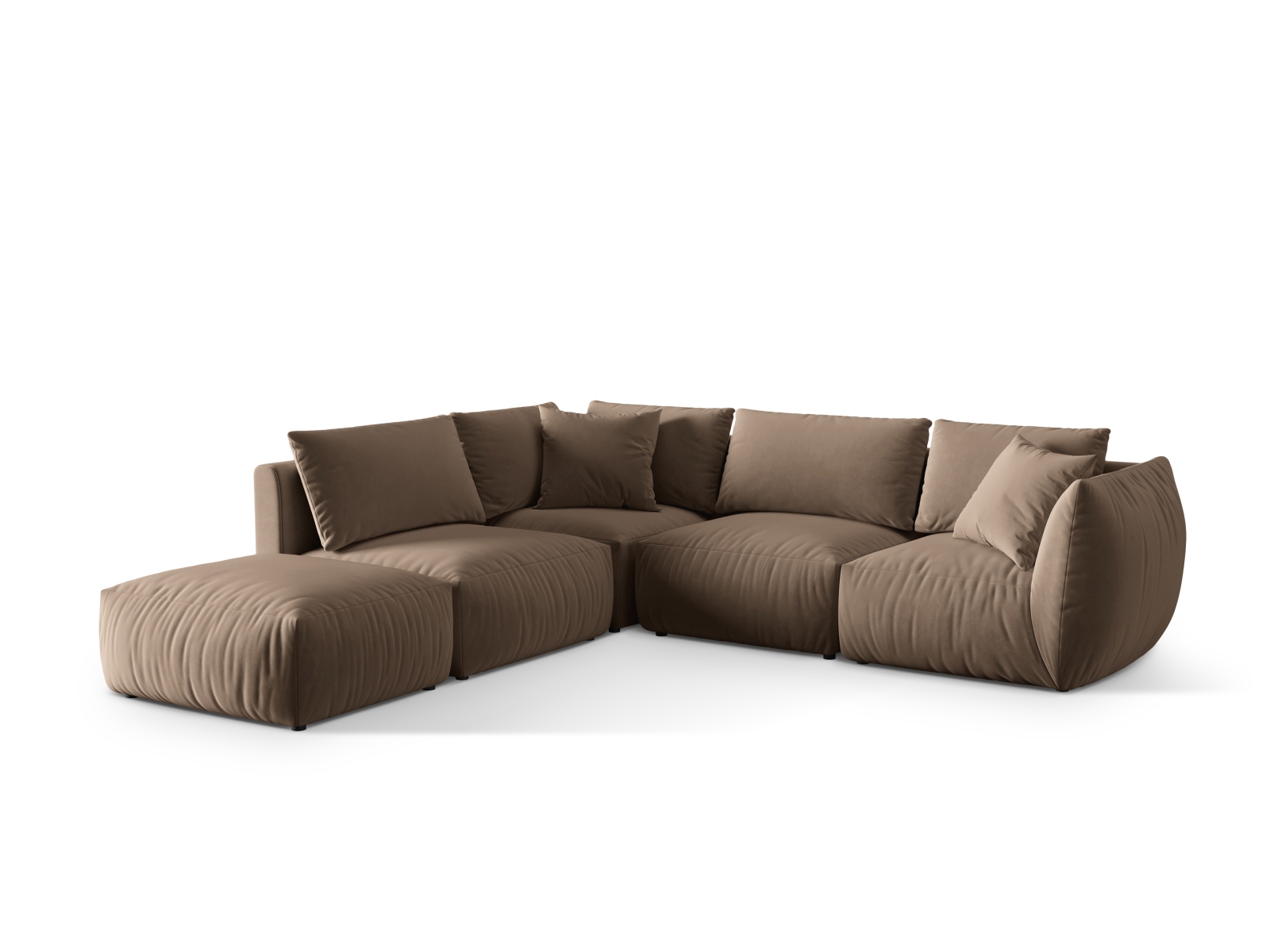 Velvet Modular Left Corner Sofa, "Chris", 4 Seats, 295x290x80