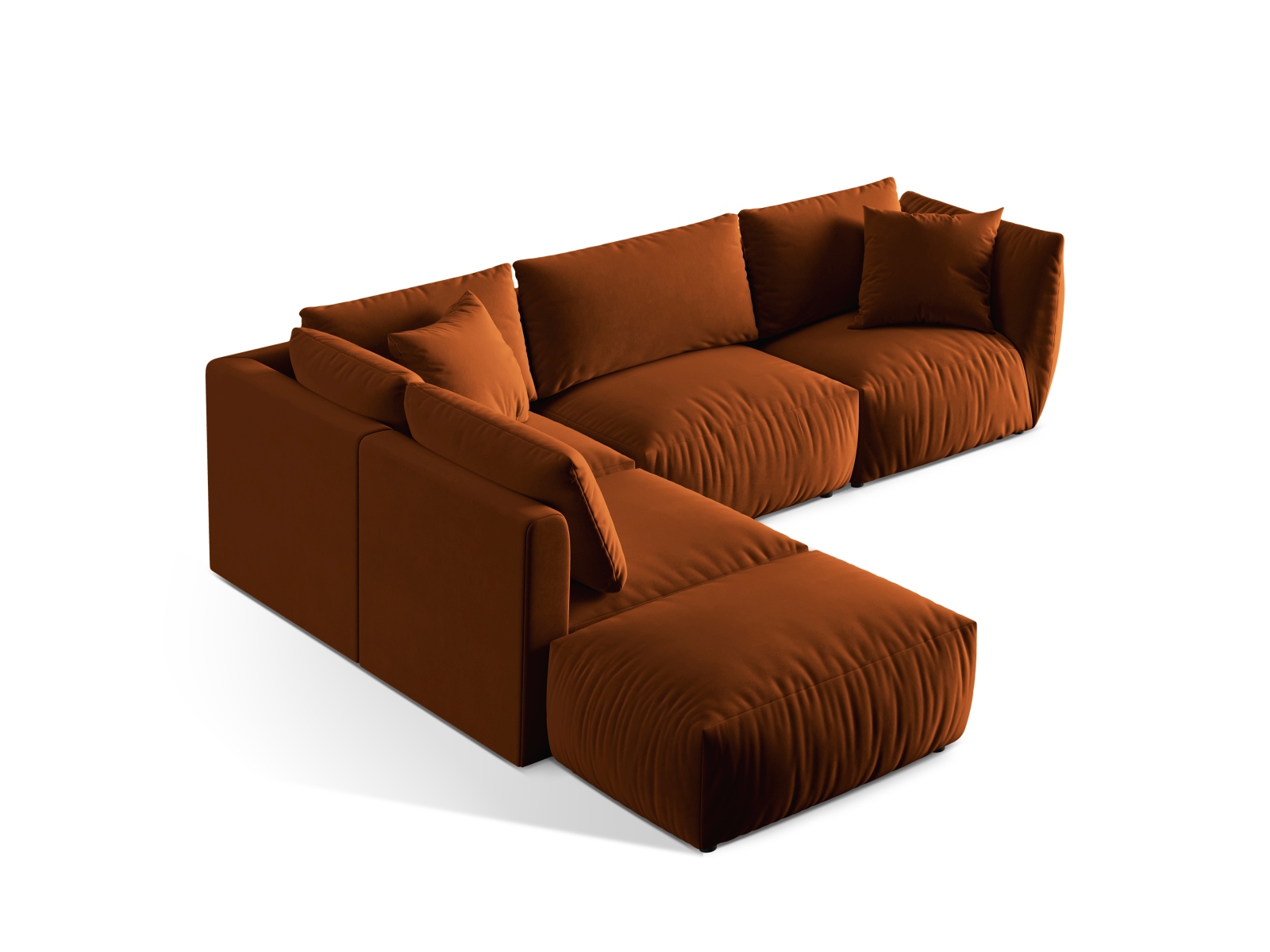 Velvet Modular Left Corner Sofa, "Chris", 4 Seats, 295x290x80