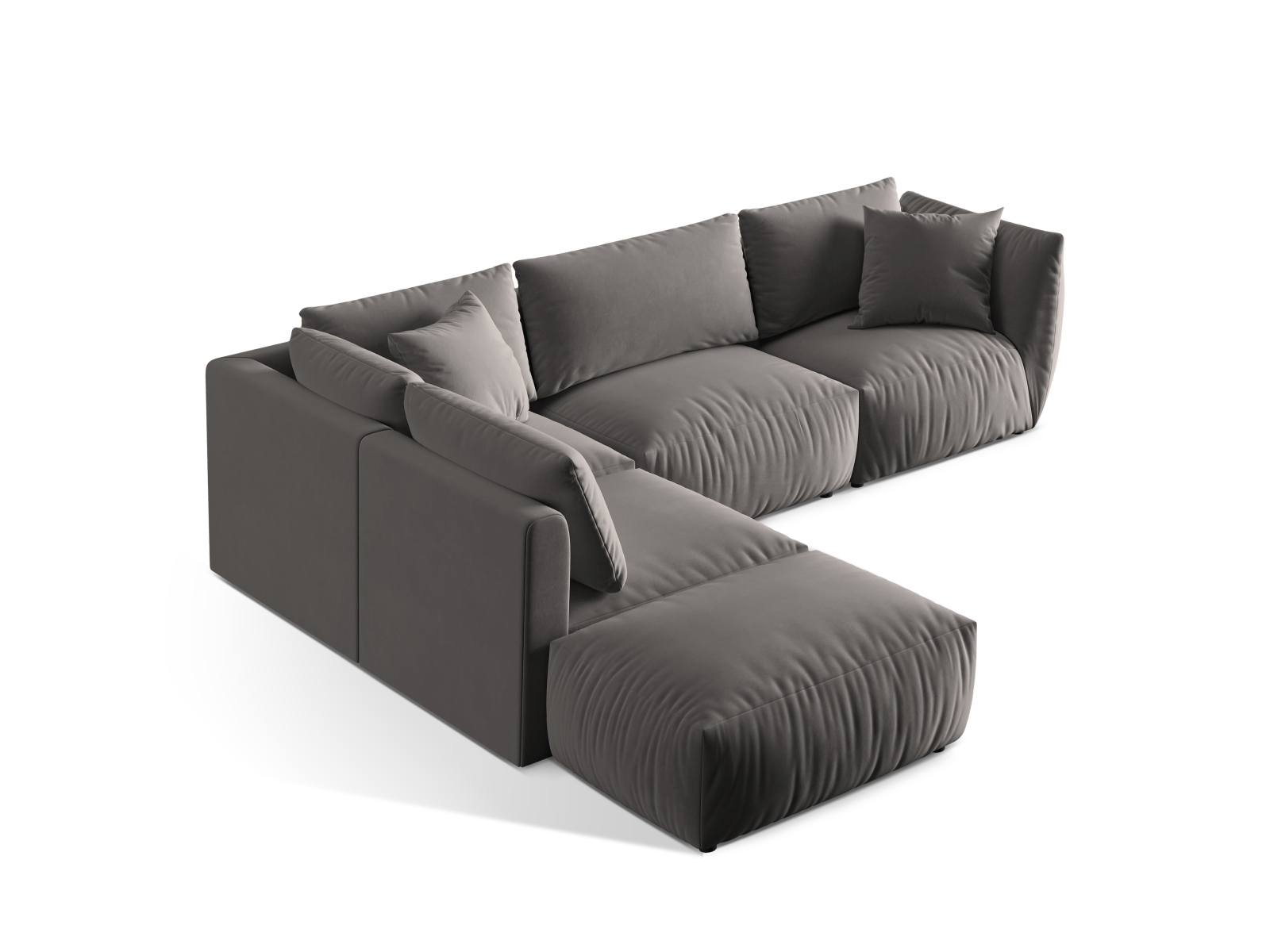 Velvet Modular Left Corner Sofa, "Chris", 4 Seats, 295x290x80
