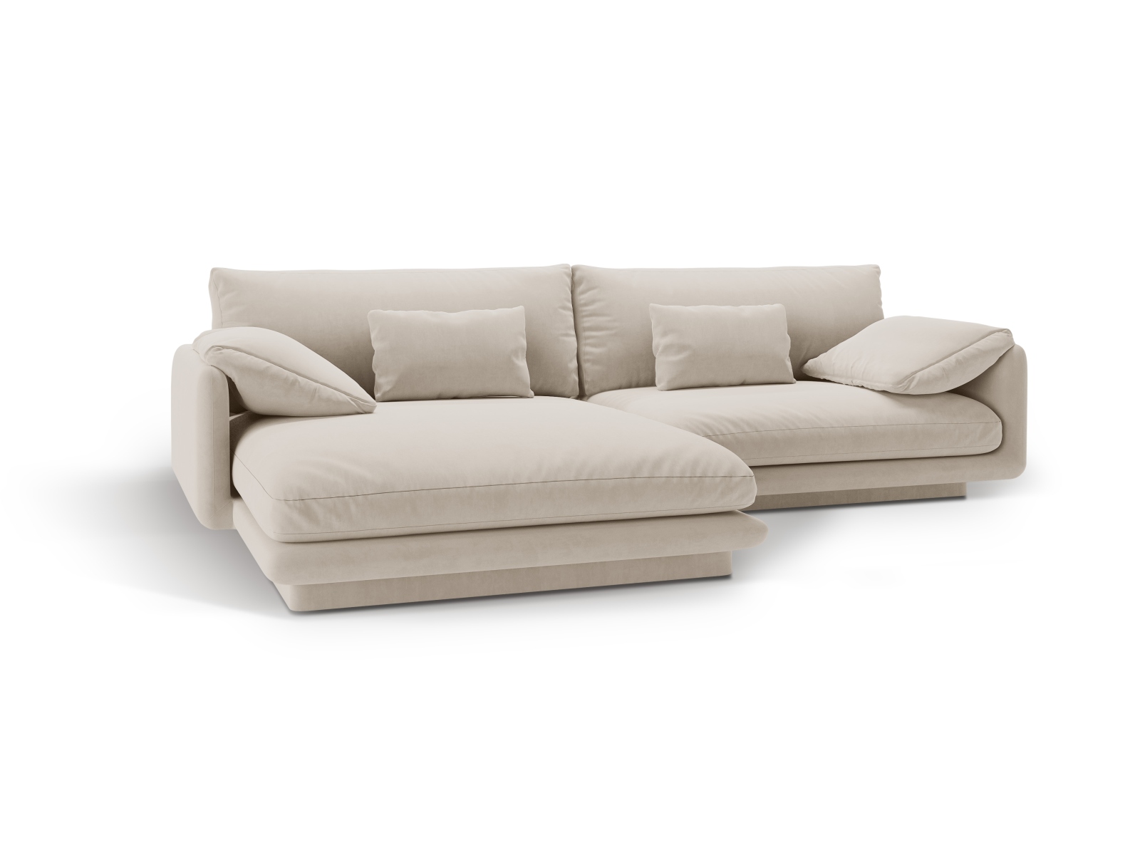 Velvet Left Corner Sofa, "Torino", 4 Seats, 250x170x83