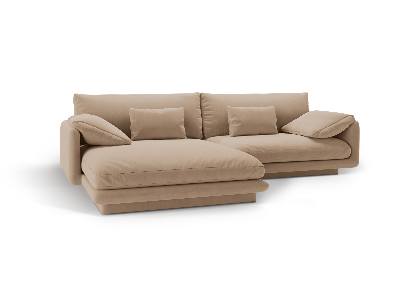 Velvet Left Corner Sofa, "Torino", 4 Seats, 250x170x83