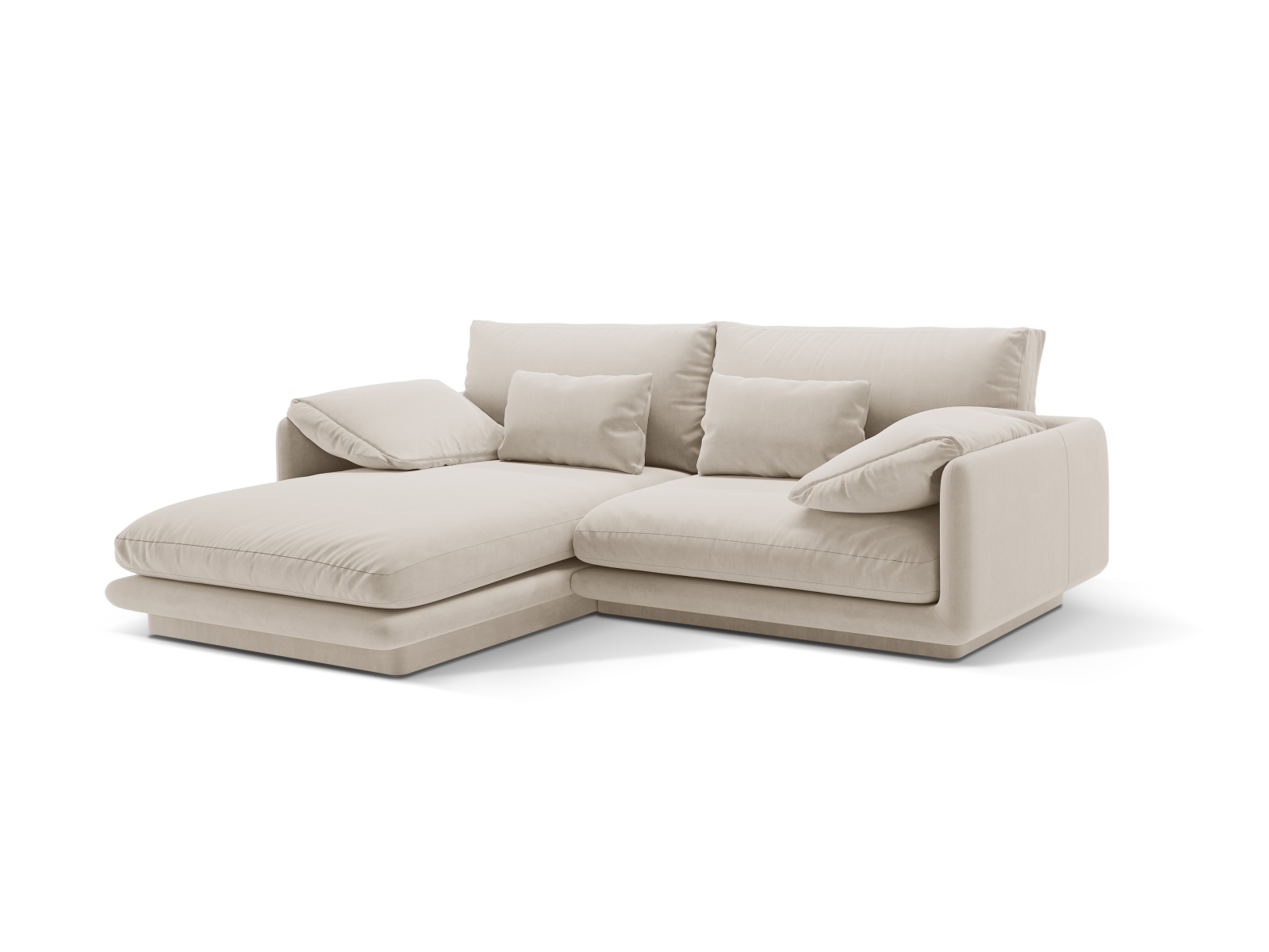 Velvet Left Corner Sofa, "Torino", 3 Seats, 220x170x83
