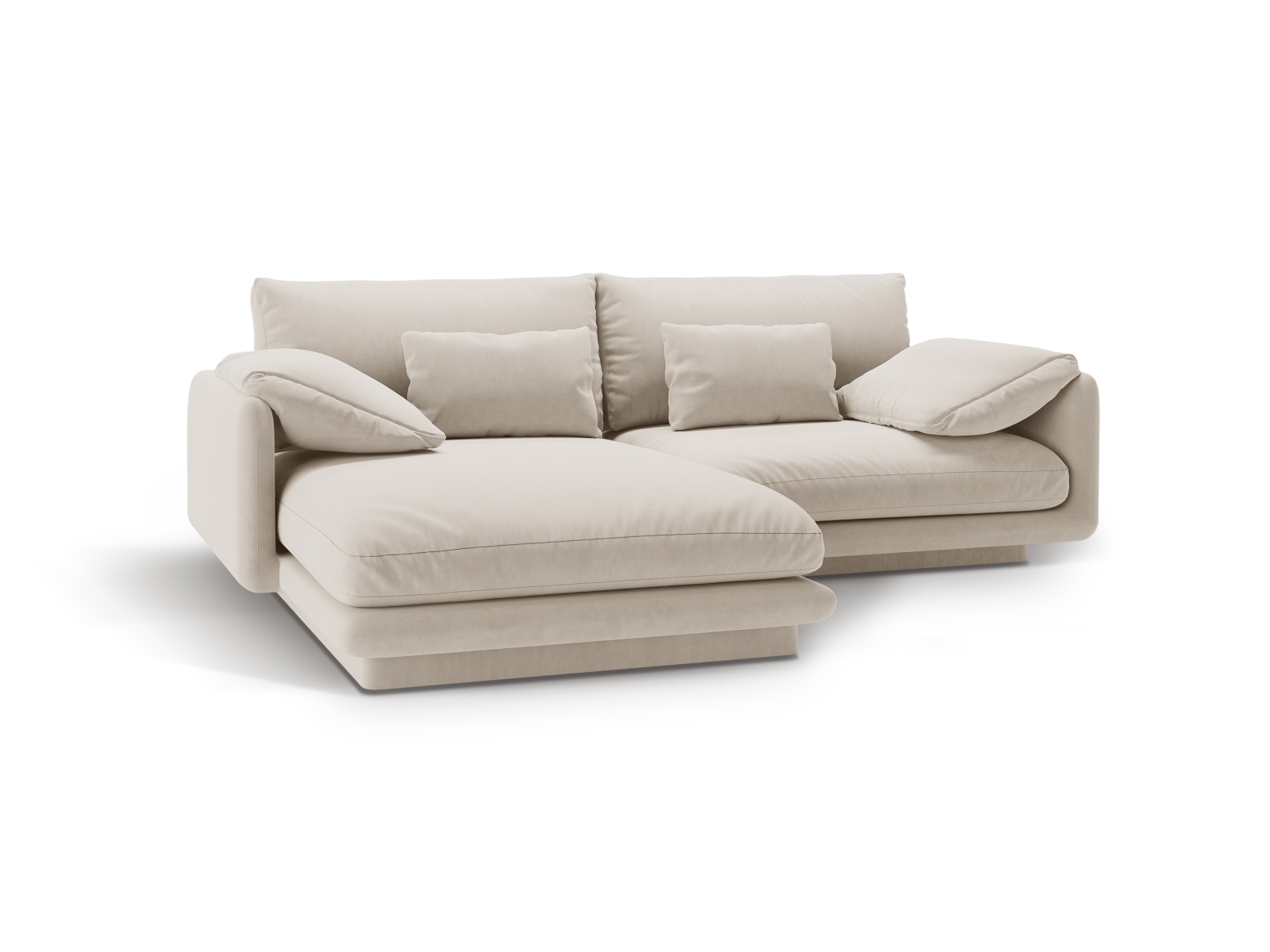 Velvet Left Corner Sofa, "Torino", 3 Seats, 220x170x83