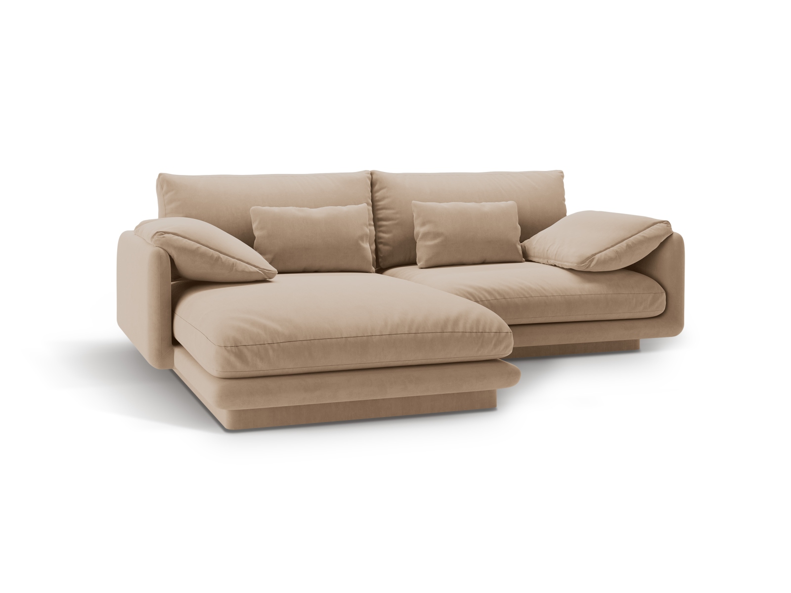 Velvet Left Corner Sofa, "Torino", 3 Seats, 220x170x83