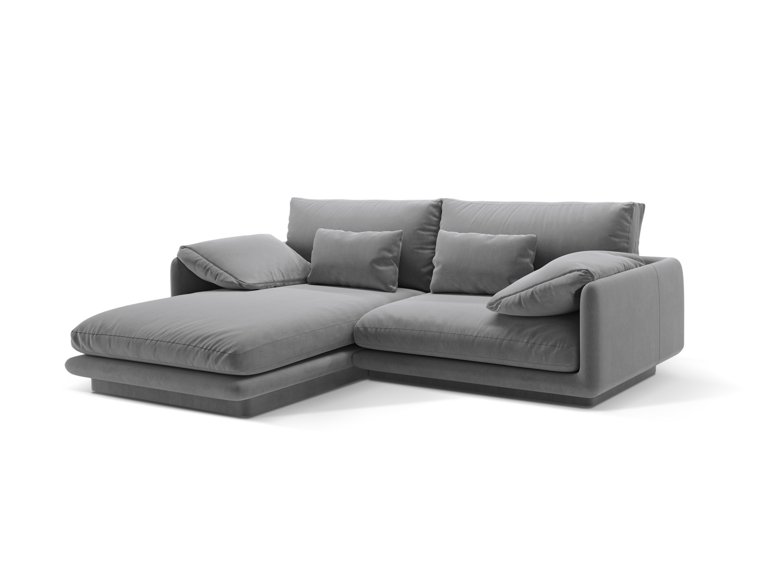 Velvet Left Corner Sofa, "Torino", 3 Seats, 220x170x83