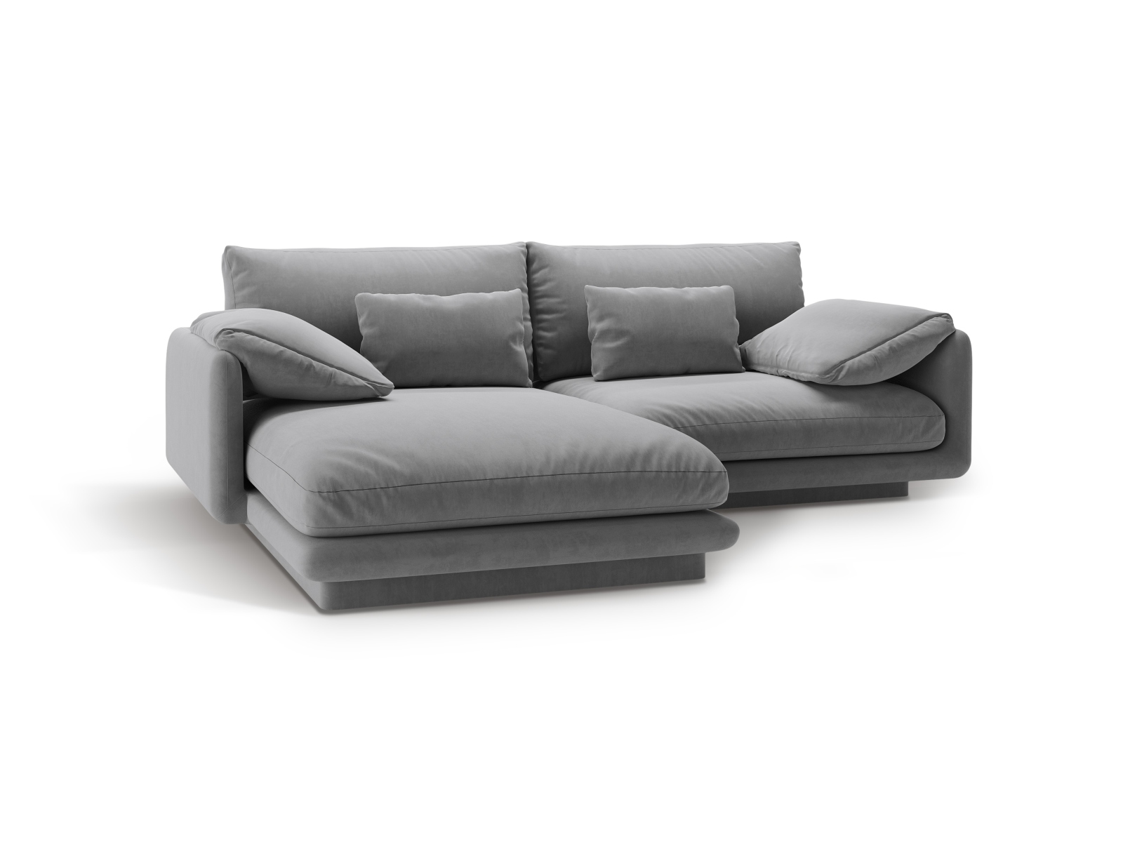 Velvet Left Corner Sofa, "Torino", 3 Seats, 220x170x83