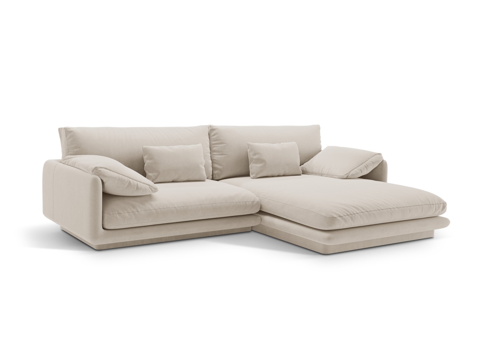 Velvet Right Corner Sofa, "Torino", 4 Seats, 250x170x83