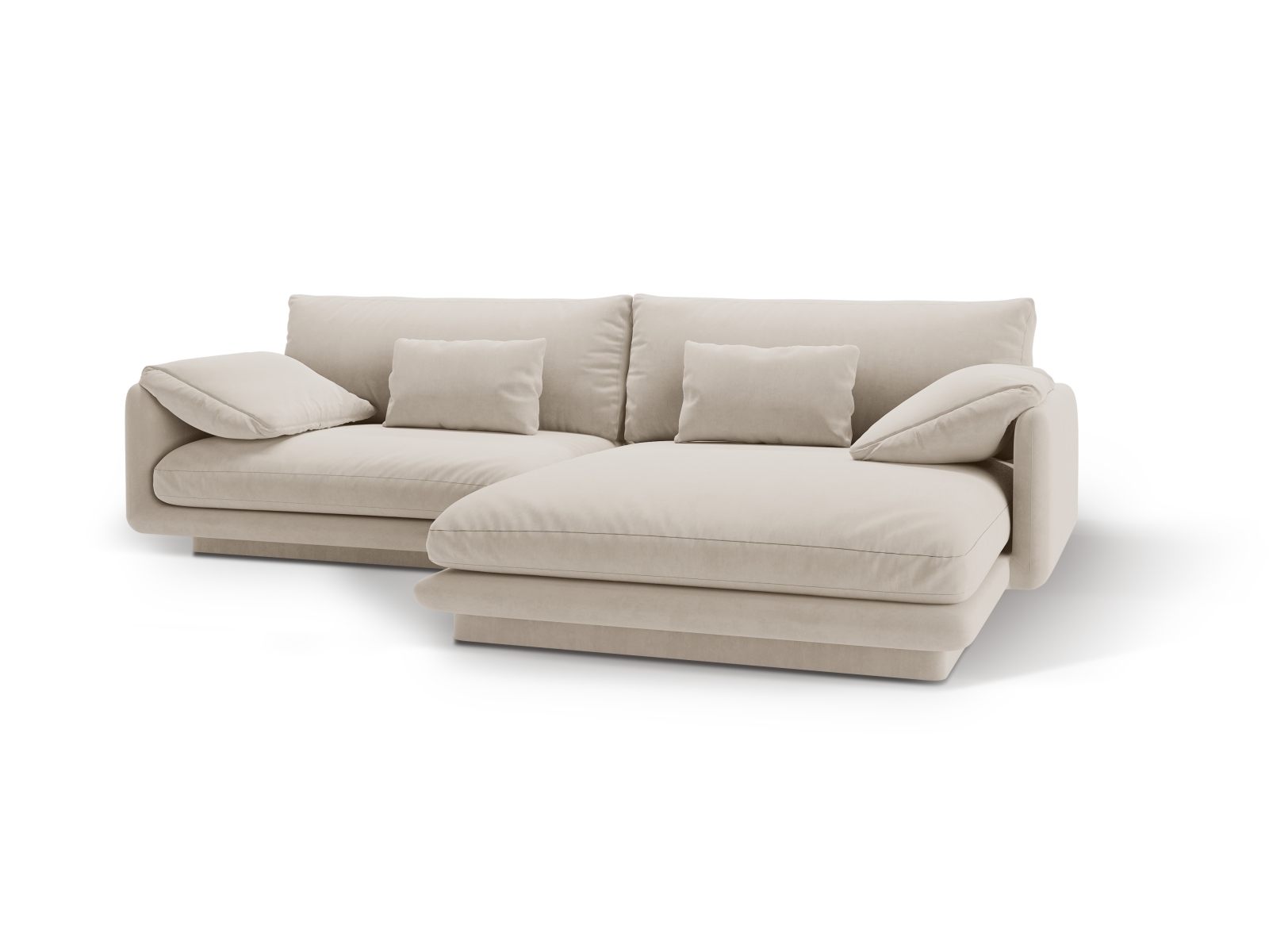 Velvet Right Corner Sofa, "Torino", 4 Seats, 250x170x83