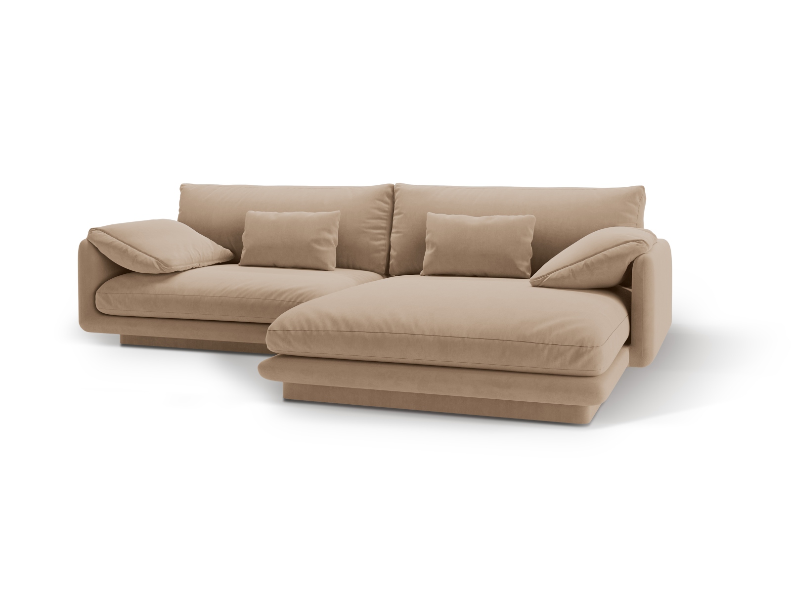 Velvet Right Corner Sofa, "Torino", 4 Seats, 250x170x83