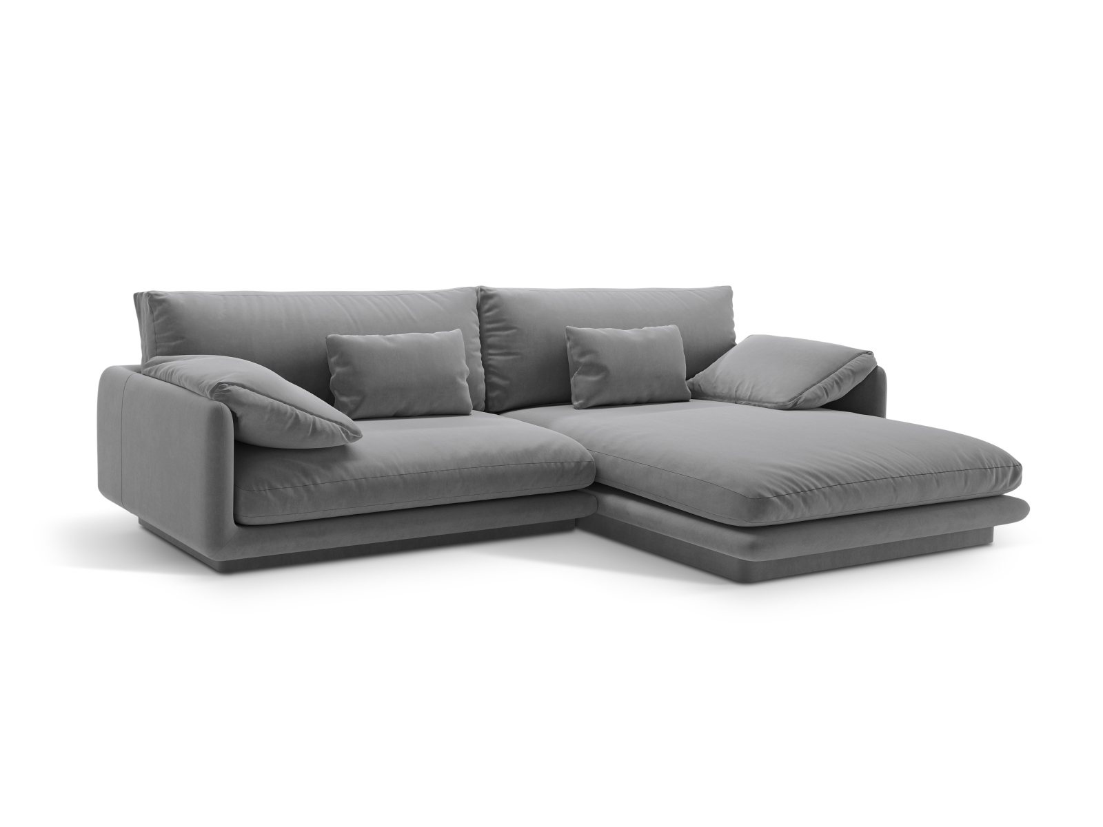 Velvet Right Corner Sofa, "Torino", 4 Seats, 250x170x83