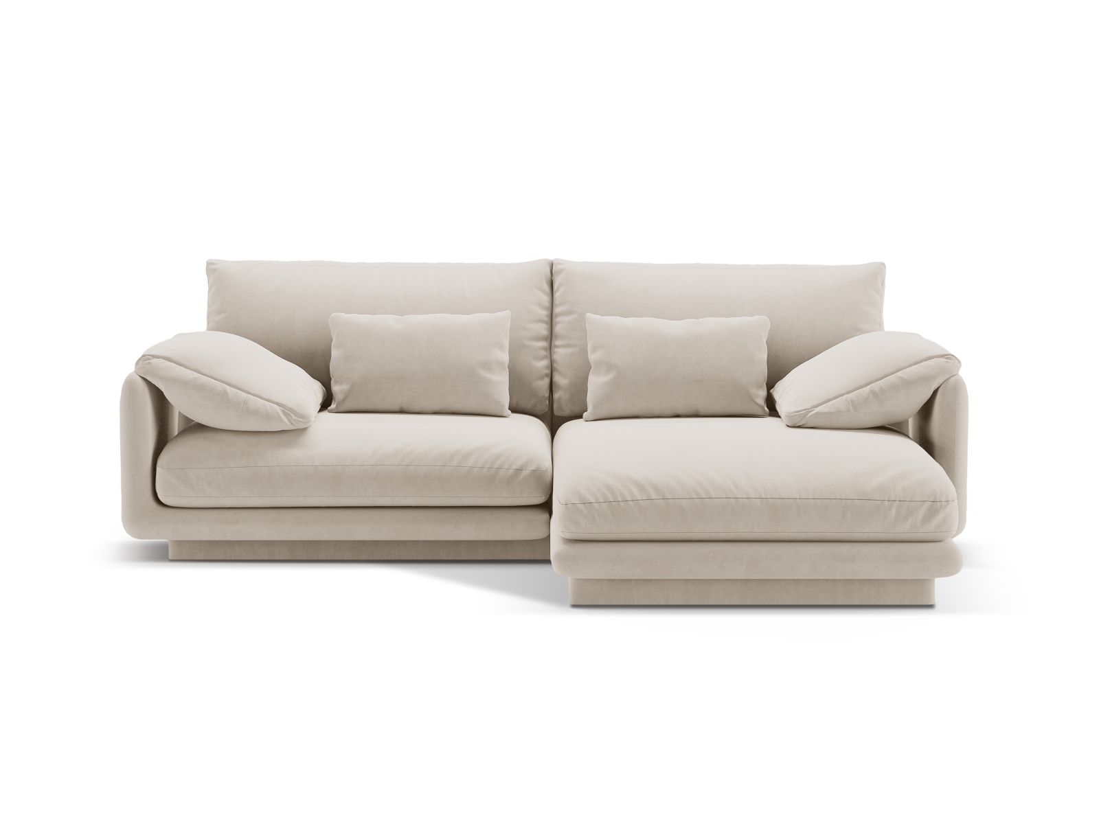 Velvet Right Corner Sofa, "Torino", 3 Seats, 220x170x83
