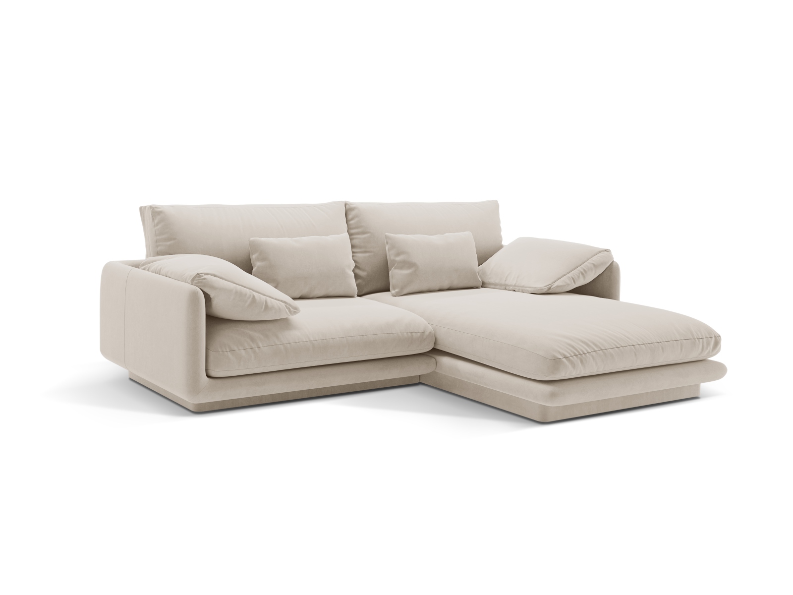 Velvet Right Corner Sofa, "Torino", 3 Seats, 220x170x83