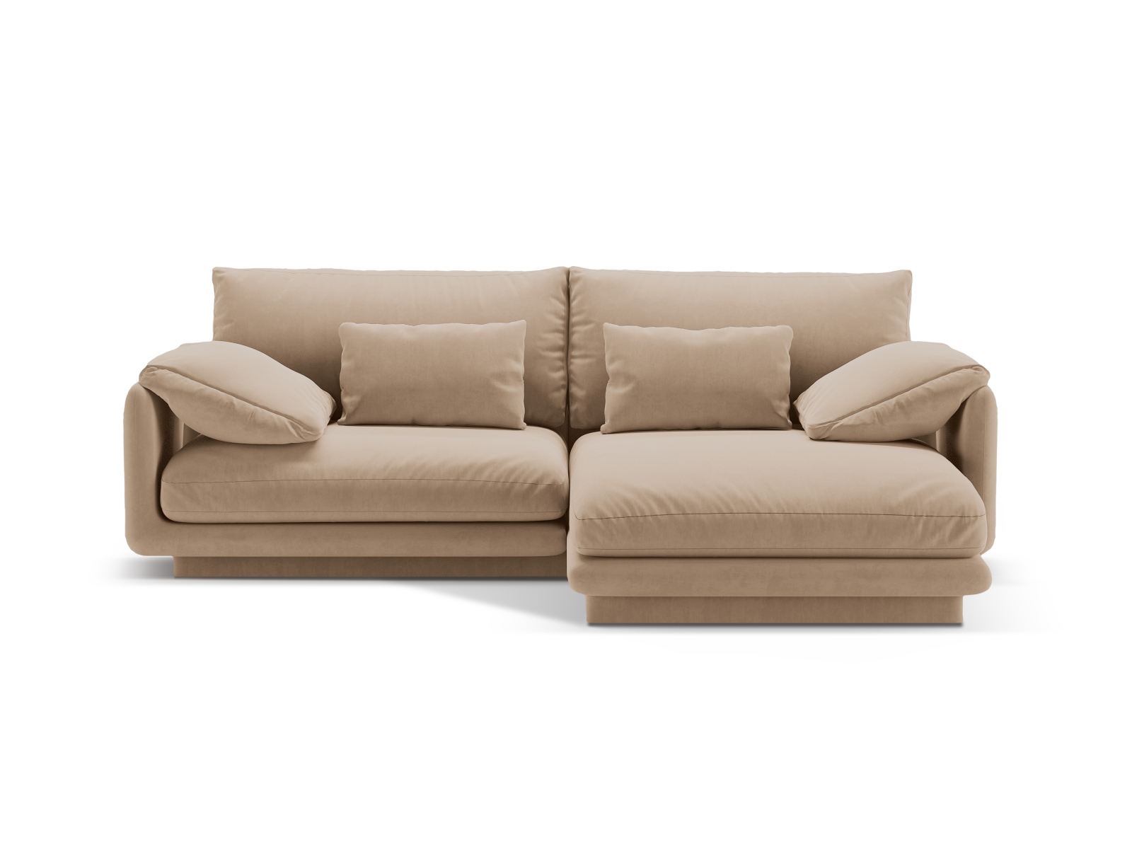 Velvet Right Corner Sofa, "Torino", 3 Seats, 220x170x83