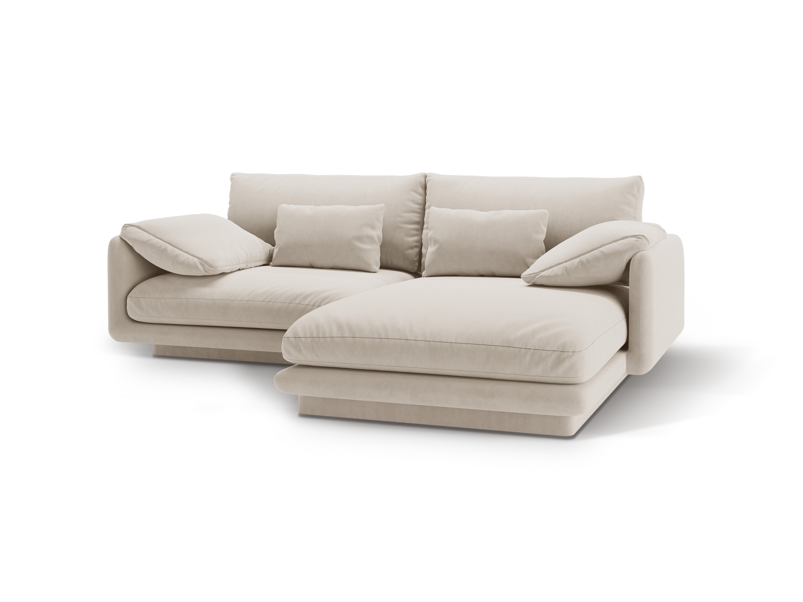 Velvet Right Corner Sofa, "Torino", 3 Seats, 220x170x83