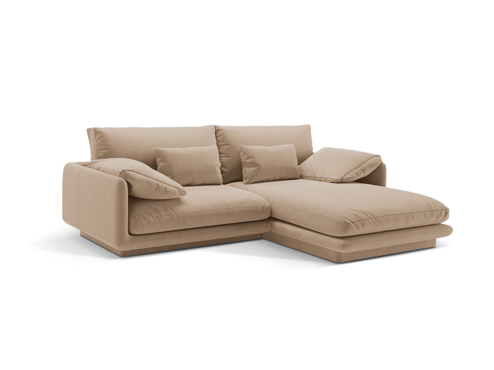 Velvet Right Corner Sofa, "Torino", 3 Seats, 220x170x83