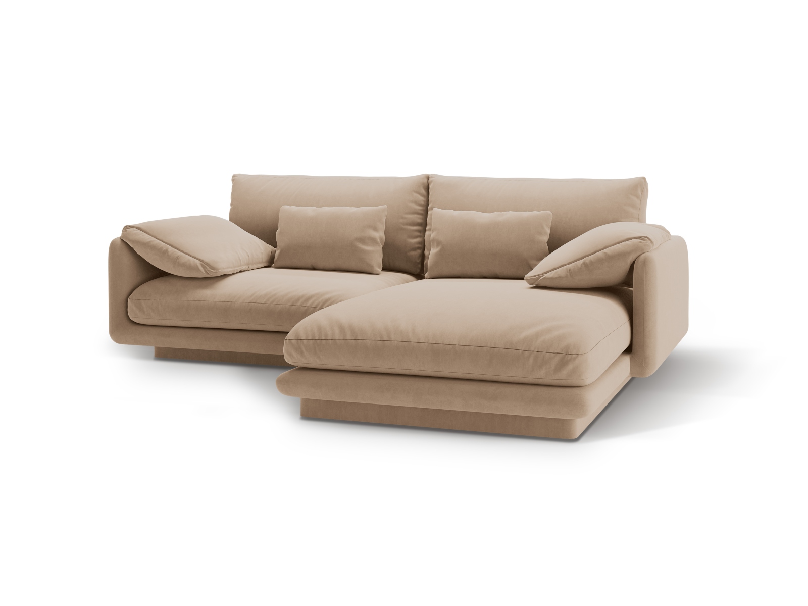 Velvet Right Corner Sofa, "Torino", 3 Seats, 220x170x83