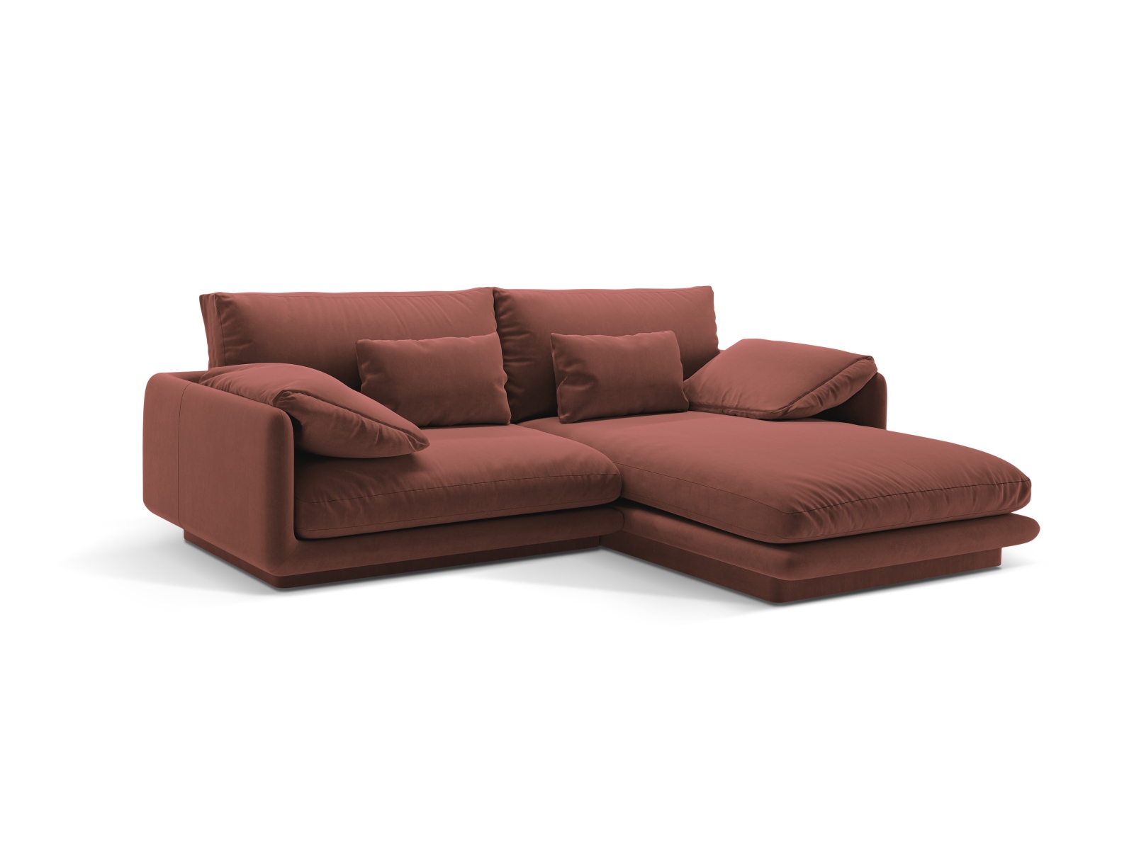 Velvet Right Corner Sofa, "Torino", 3 Seats, 220x170x83