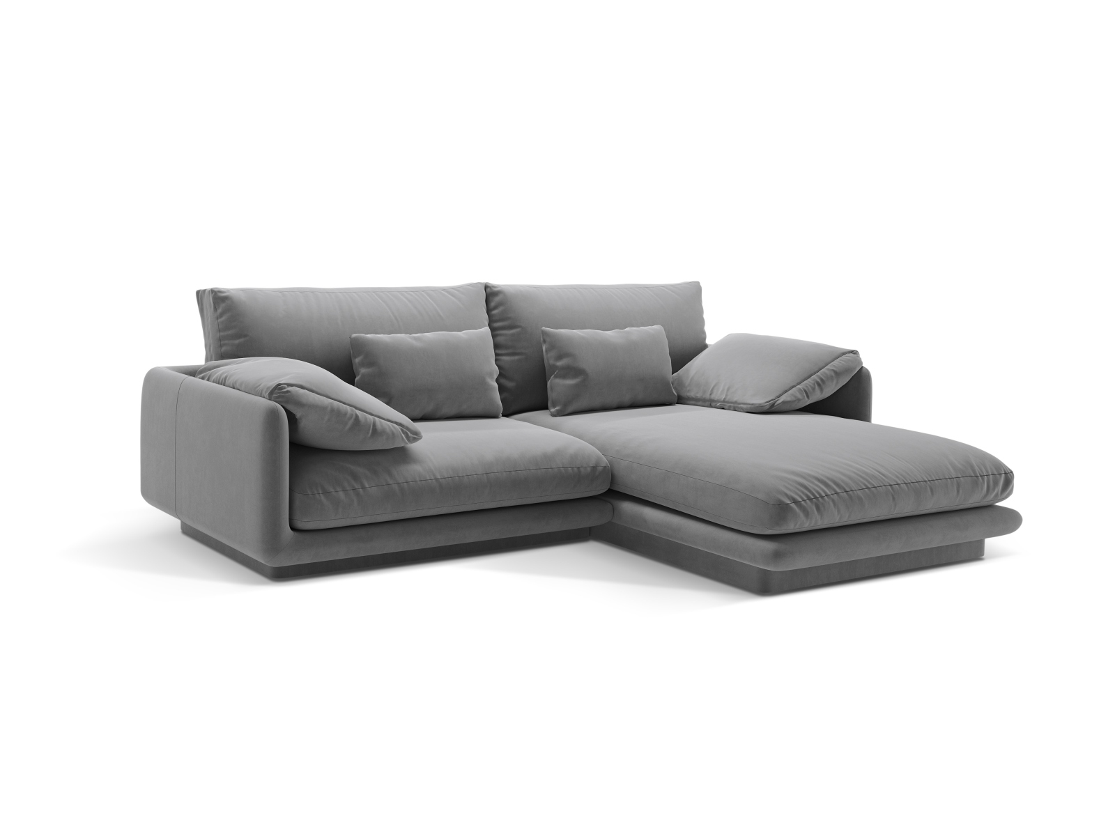 Velvet Right Corner Sofa, "Torino", 3 Seats, 220x170x83