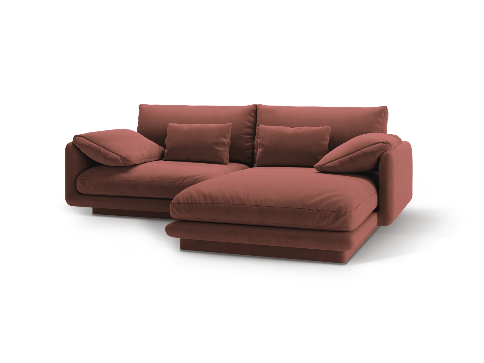 Velvet Right Corner Sofa, "Torino", 3 Seats, 220x170x83