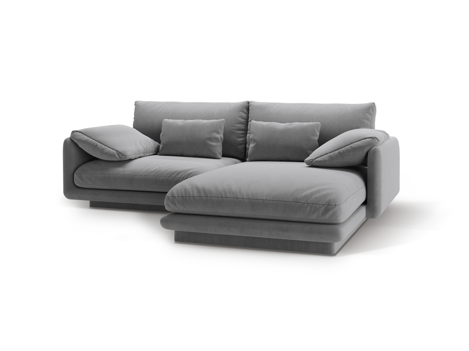 Velvet Right Corner Sofa, "Torino", 3 Seats, 220x170x83