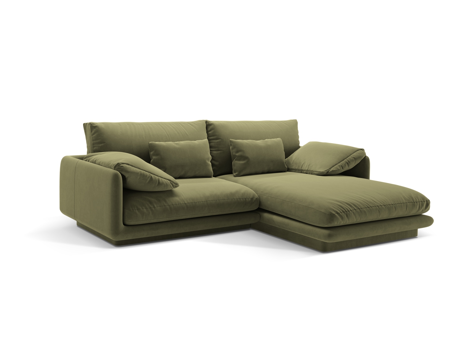 Velvet Right Corner Sofa, "Torino", 3 Seats, 220x170x83