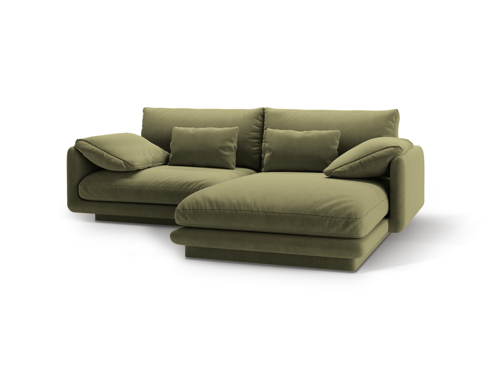 Velvet Right Corner Sofa, "Torino", 3 Seats, 220x170x83