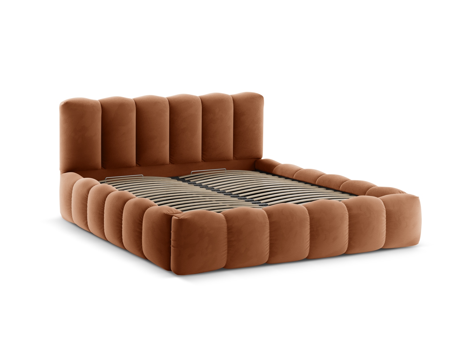 Velvet Storage Bed With Headboard, "Lupine", 166x226x95