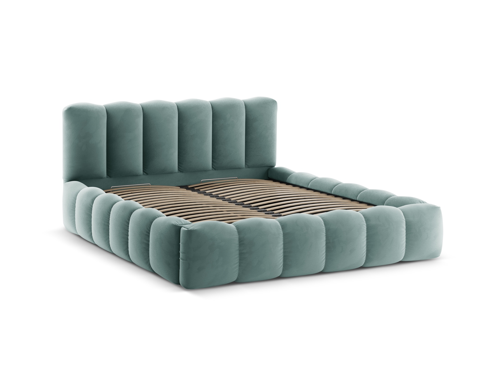 Velvet Storage Bed With Headboard, "Lupine", 166x226x95