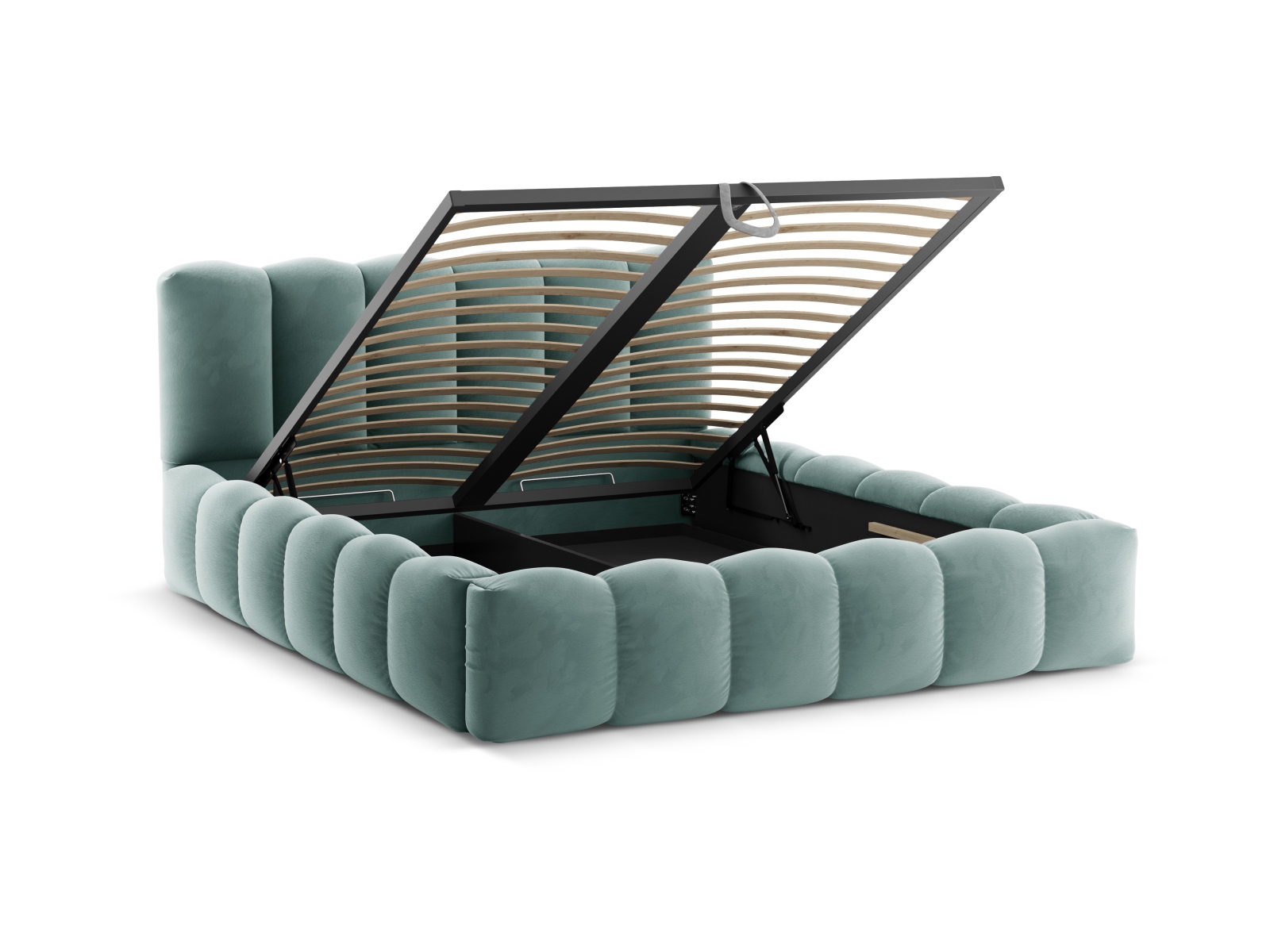 Velvet Storage Bed With Headboard, "Lupine", 166x226x95