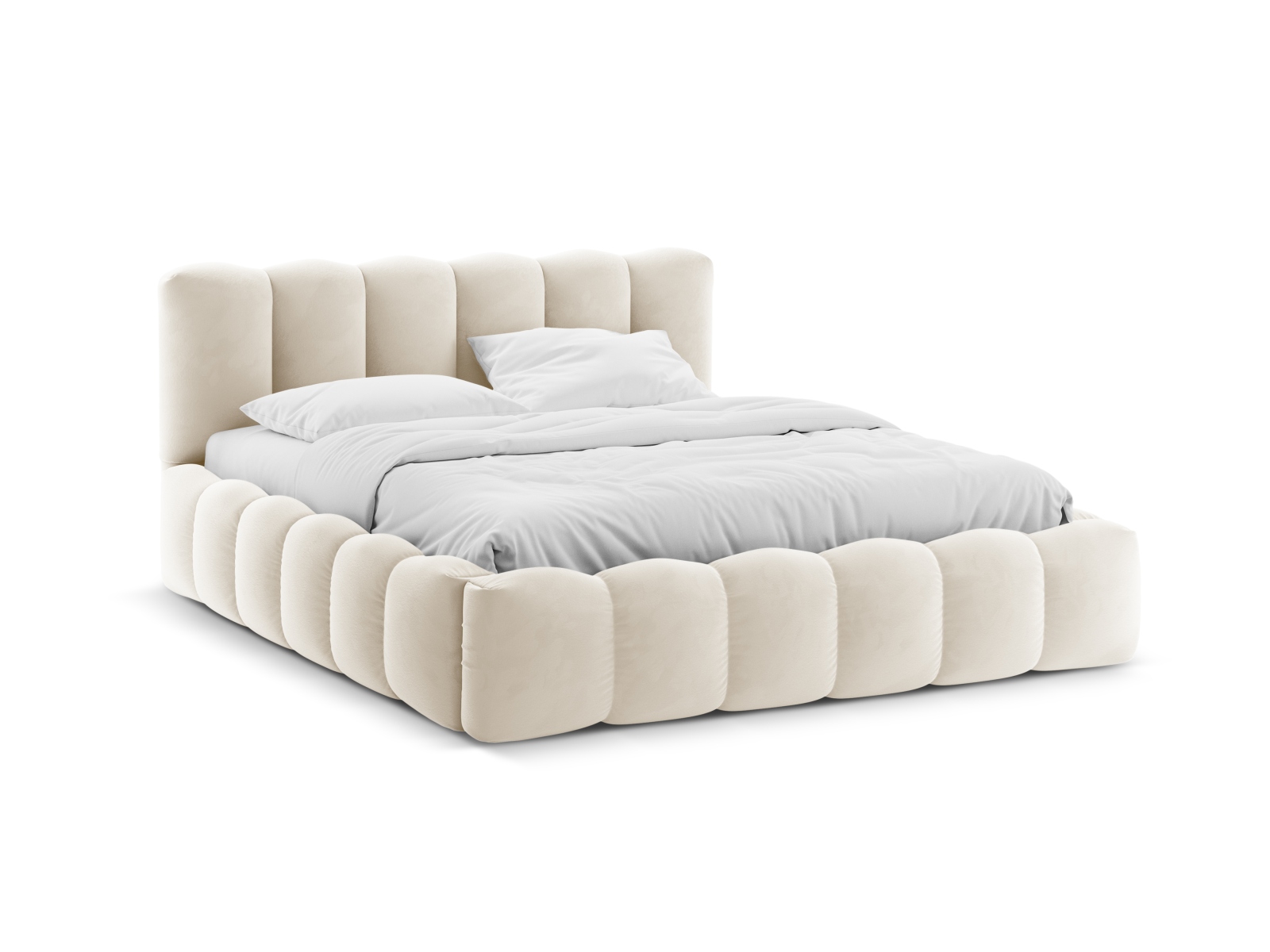 Velvet Storage Bed With Headboard, "Lupine", 186x226x95