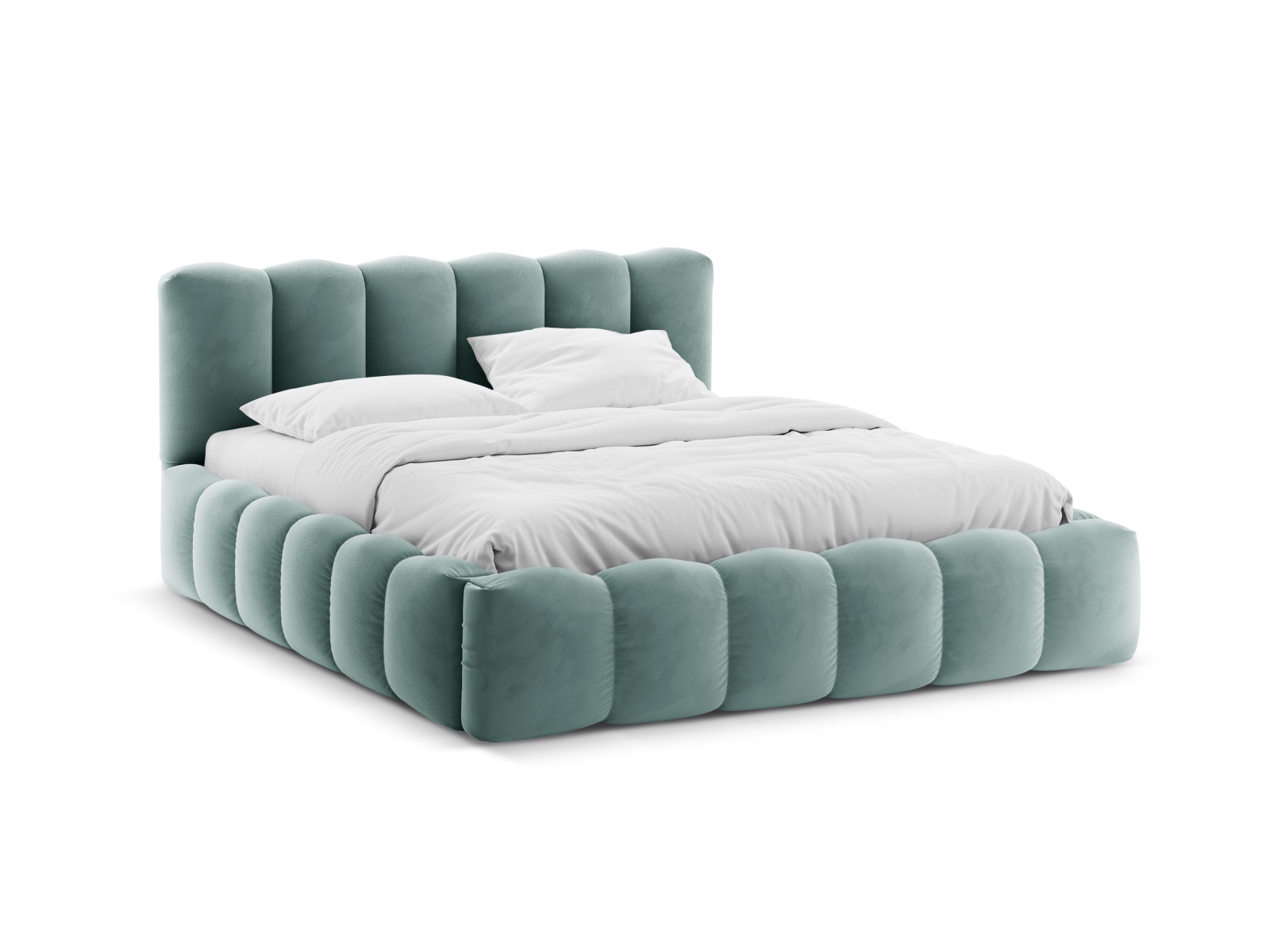 Velvet Storage Bed With Headboard, "Lupine", 186x226x95