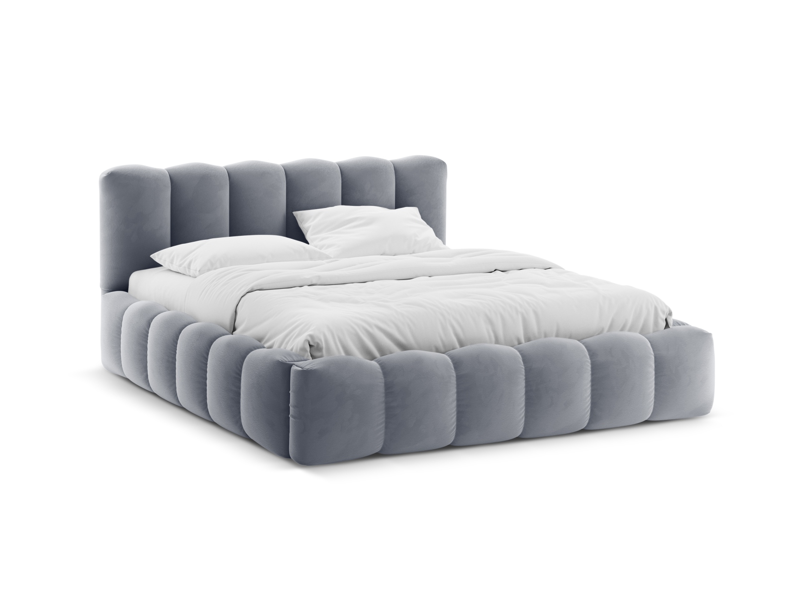 Velvet Storage Bed With Headboard, "Lupine", 186x226x95