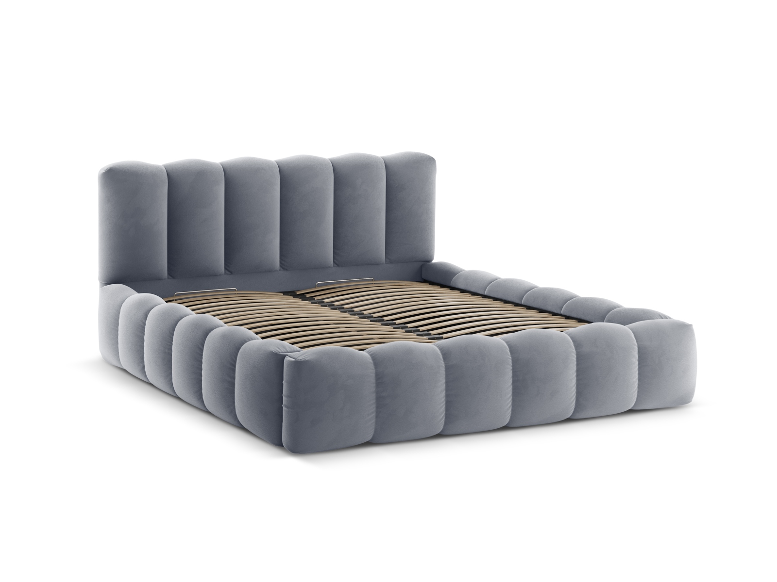 Velvet Storage Bed With Headboard, "Lupine", 186x226x95