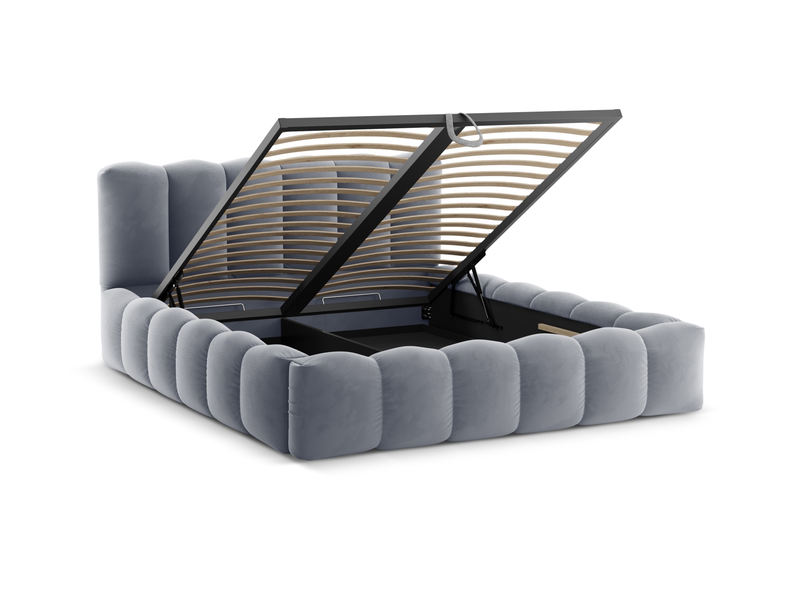 Velvet Storage Bed With Headboard, "Lupine", 186x226x95