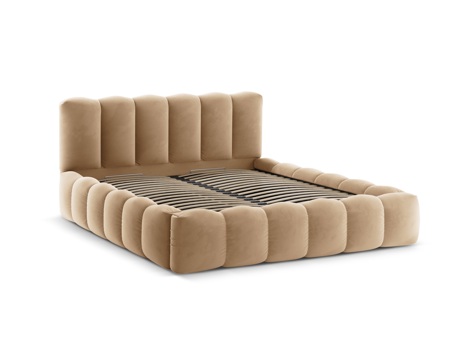 Velvet Storage Bed With Headboard, "Lupine", 206x226x95