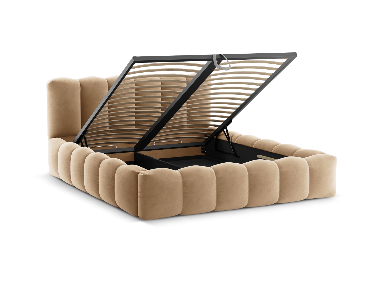 Velvet Storage Bed With Headboard, "Lupine", 206x226x95