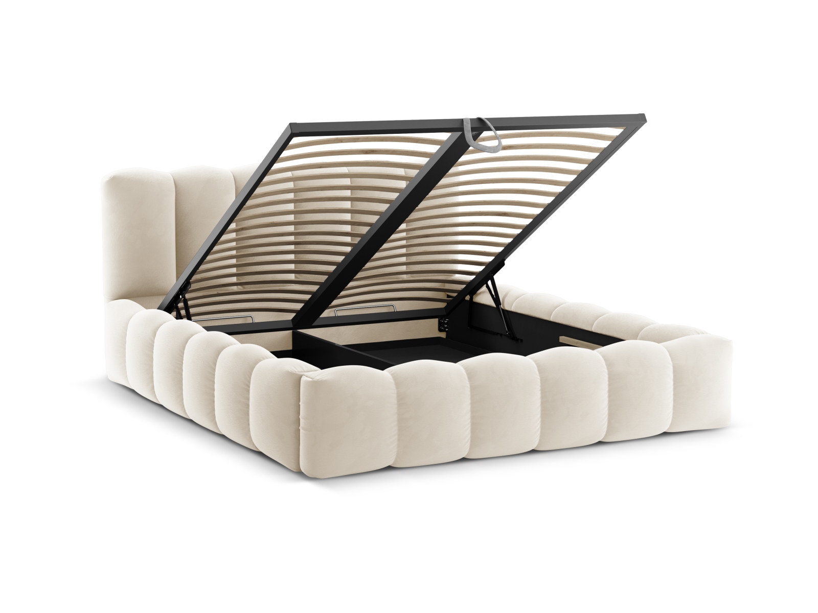 Velvet Storage Bed With Headboard, "Lupine", 206x226x95