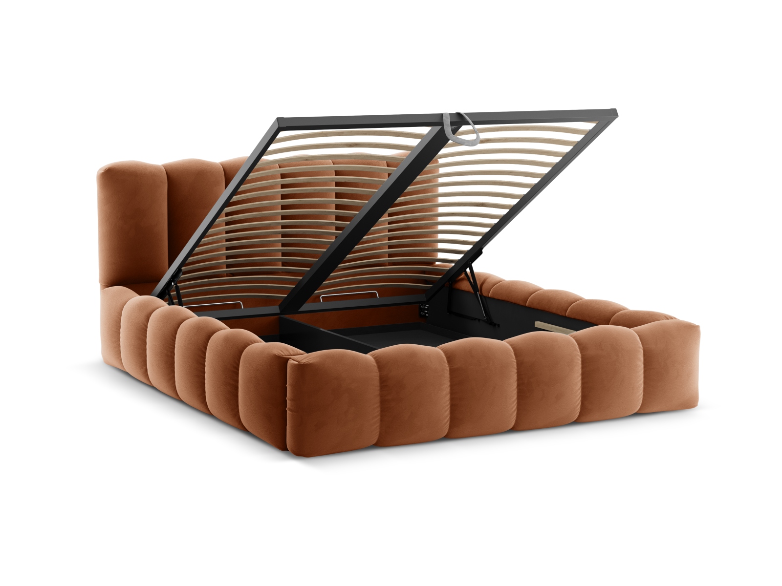 Velvet Storage Bed With Headboard, "Lupine", 206x226x95