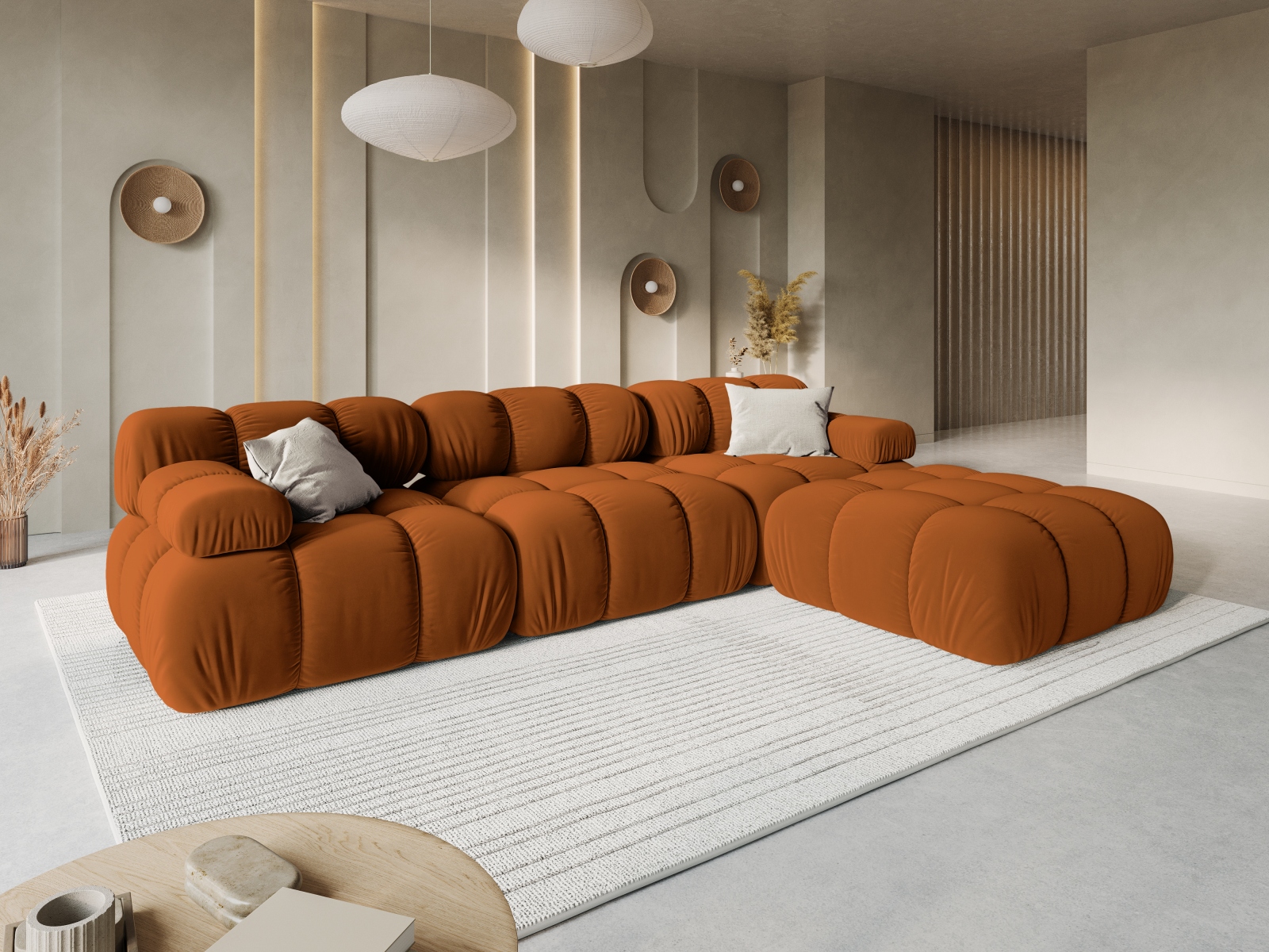 Velvet Modular Sofa, "Bellis", 3 Seats, 282x94x70