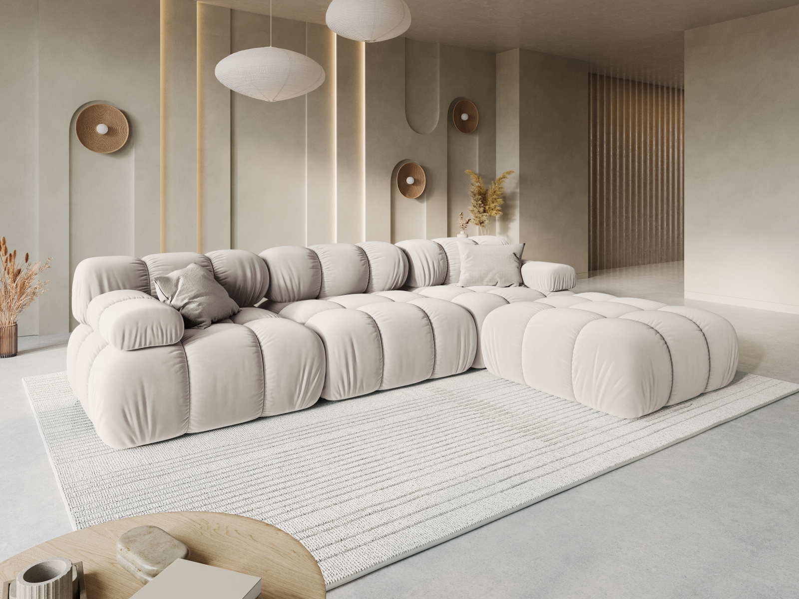 Velvet Modular Sofa, "Bellis", 3 Seats, 282x94x70