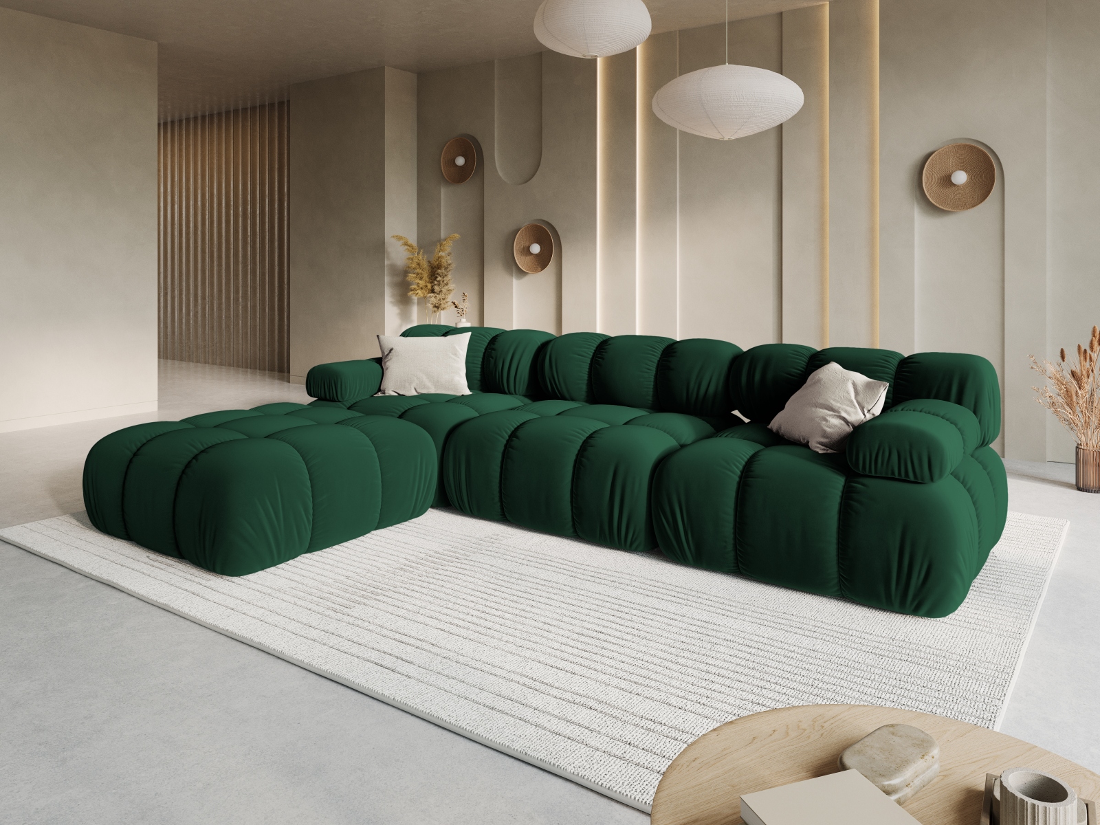 Velvet Modular Sofa, "Bellis", 4 Seats, 282x188x70