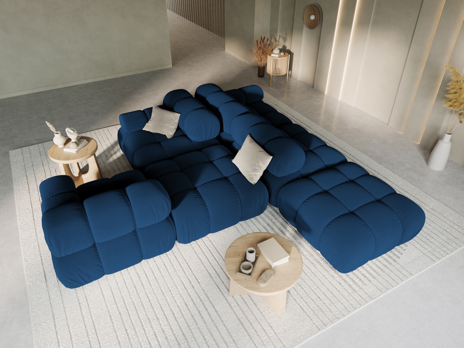 Velvet Left Modular Sofa, "Bellis", 4 Seats, 282x94x70