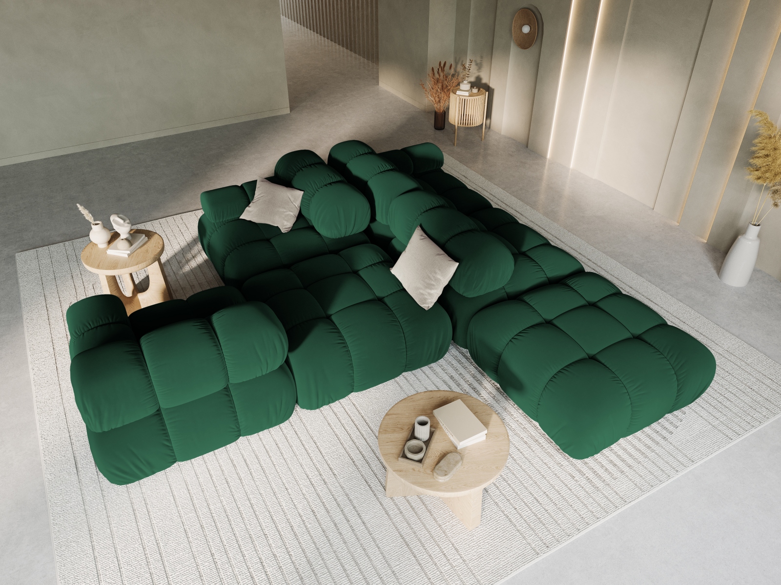 Velvet Left Modular Sofa, "Bellis", 4 Seats, 282x94x70